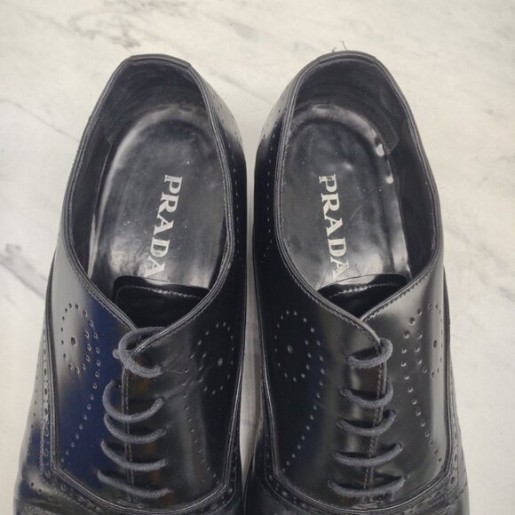 PRADA Mens Leather Dress Shoes Size 12 E Black Lace Up Oxford 1316 main image 14